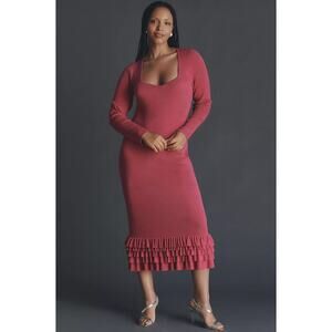 Anthropologie Slim Ruffle Long Sleeve Sweater Midi Dress Size 2X NWT